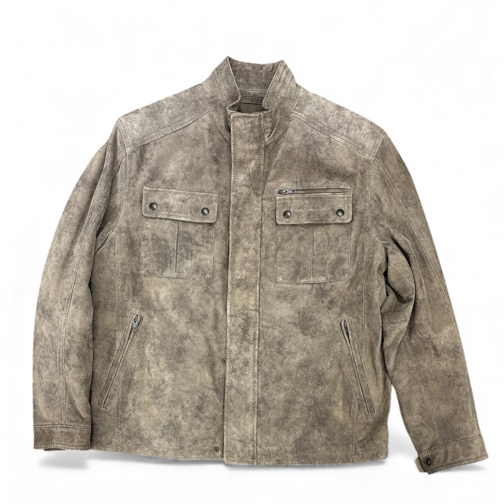 Vtg Distressed Brown Suede Leather Moto Jacket Men’s L Soft Stand Collar